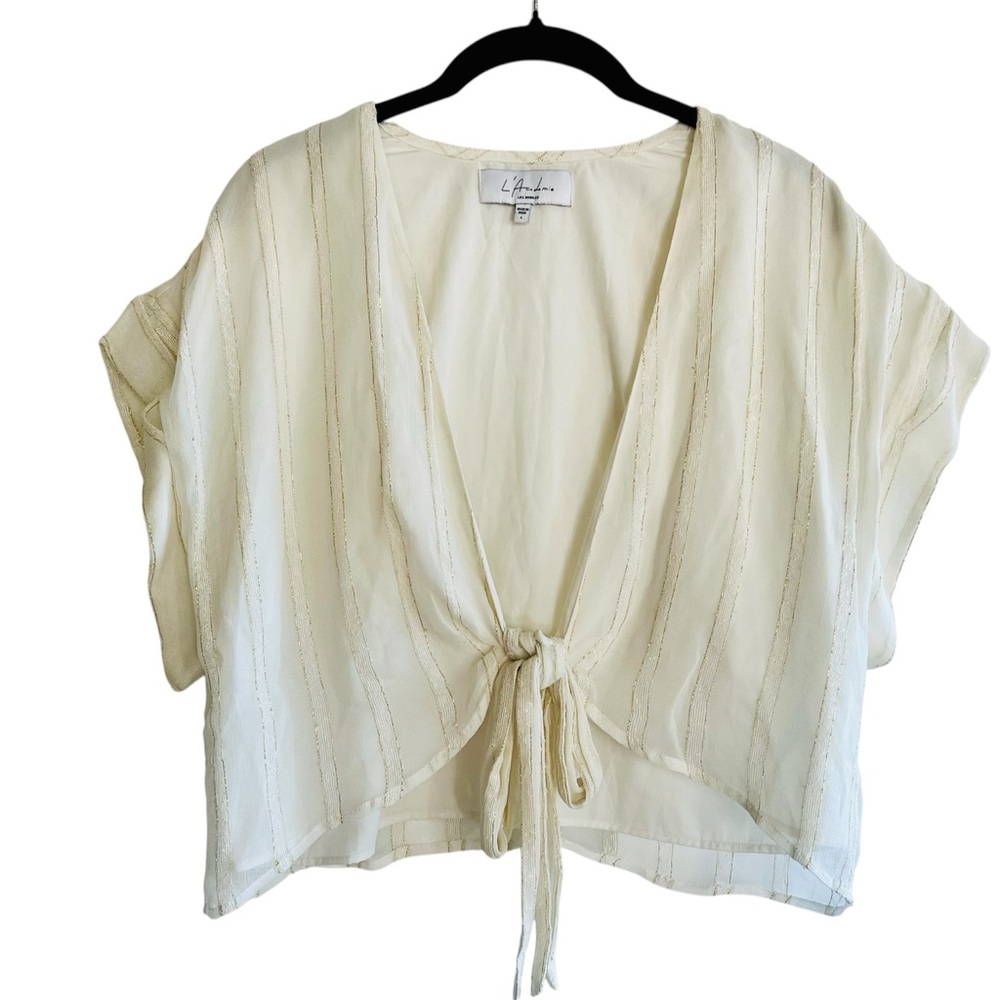 L'Academie Ivory Striped Tie-Front Blouse